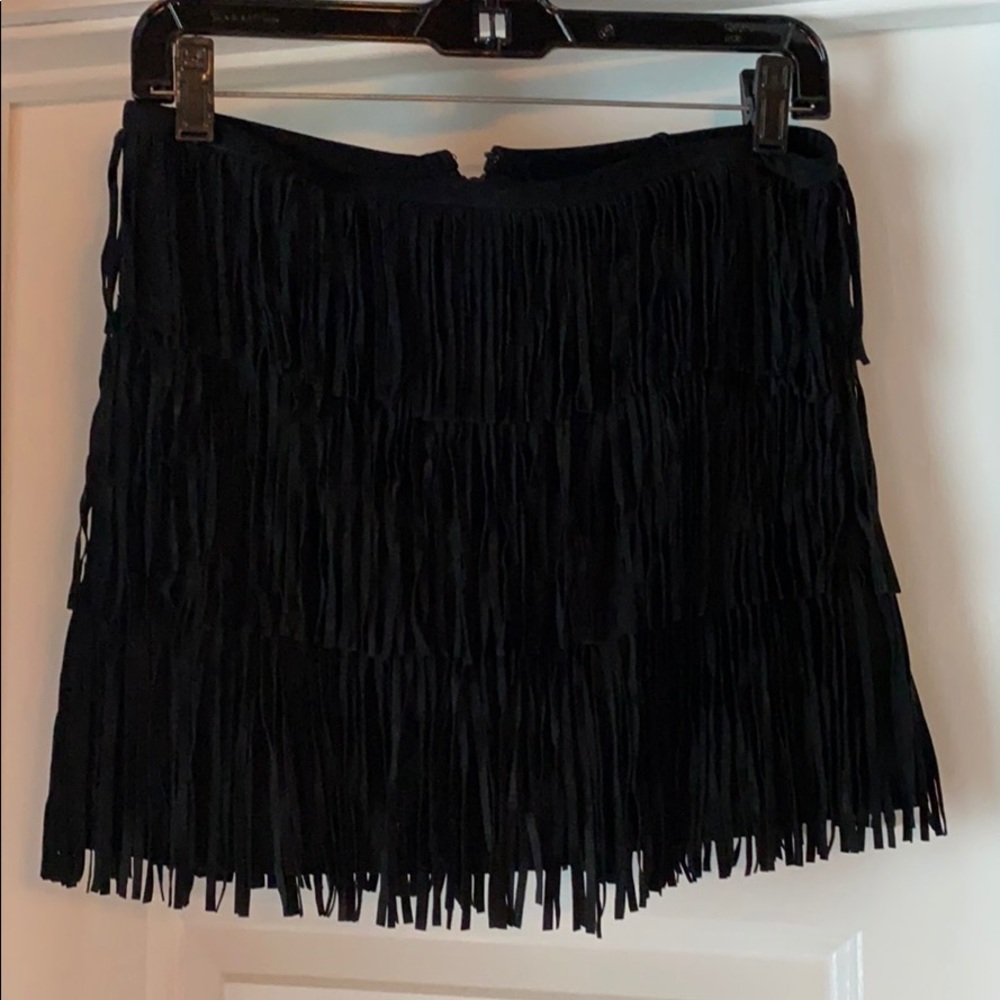 Theory suede fringe mini skirt